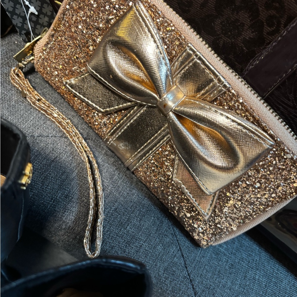 Rose Gold Glitter Clutch with Bow